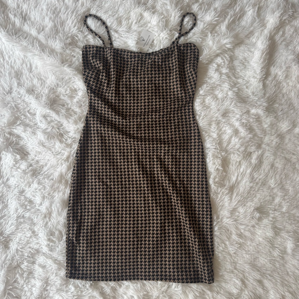 Windsor Black and Brown Houndstooth Slip Dress